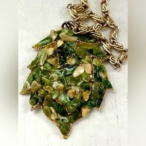 Vintage 1960's 70's Canadian Maple Leaf  Gemstone Pendant and Necklace Costume